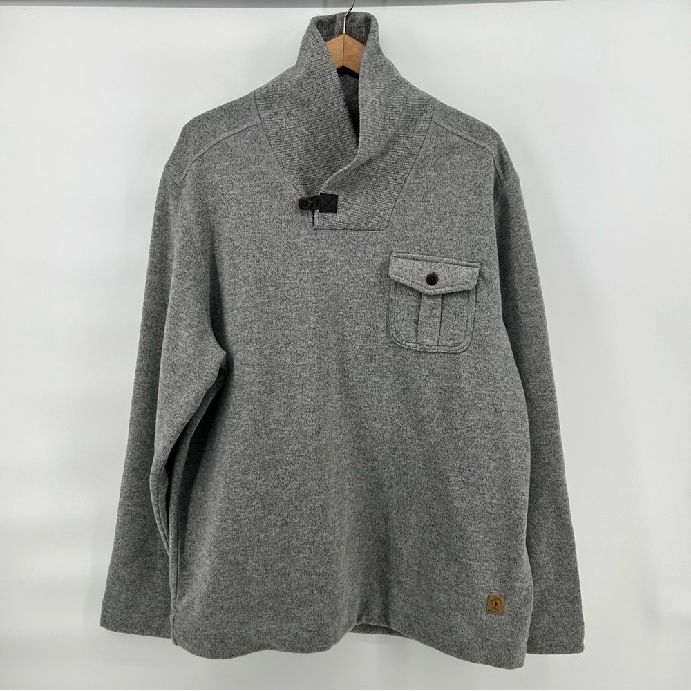 GH Bass Sweater Mens XL Shawl Collar Pullover Fleece Lined Elbow Patch Cabincore